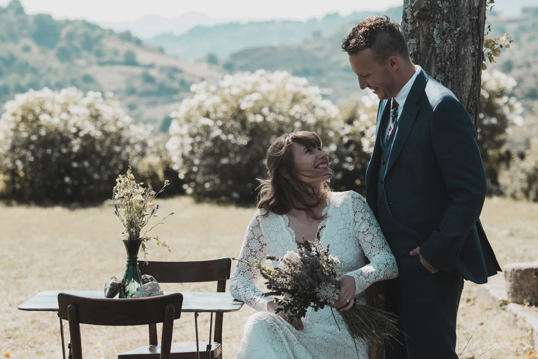 Groom in the Ardèche landscape — destination wedding at Château de Boulogne