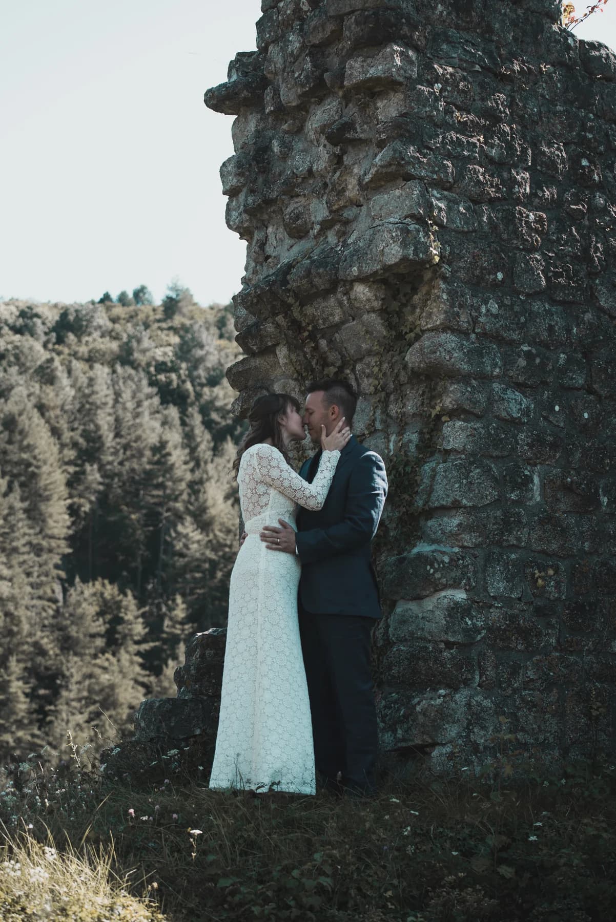 Exterior stone walls of the château — destination wedding South of France